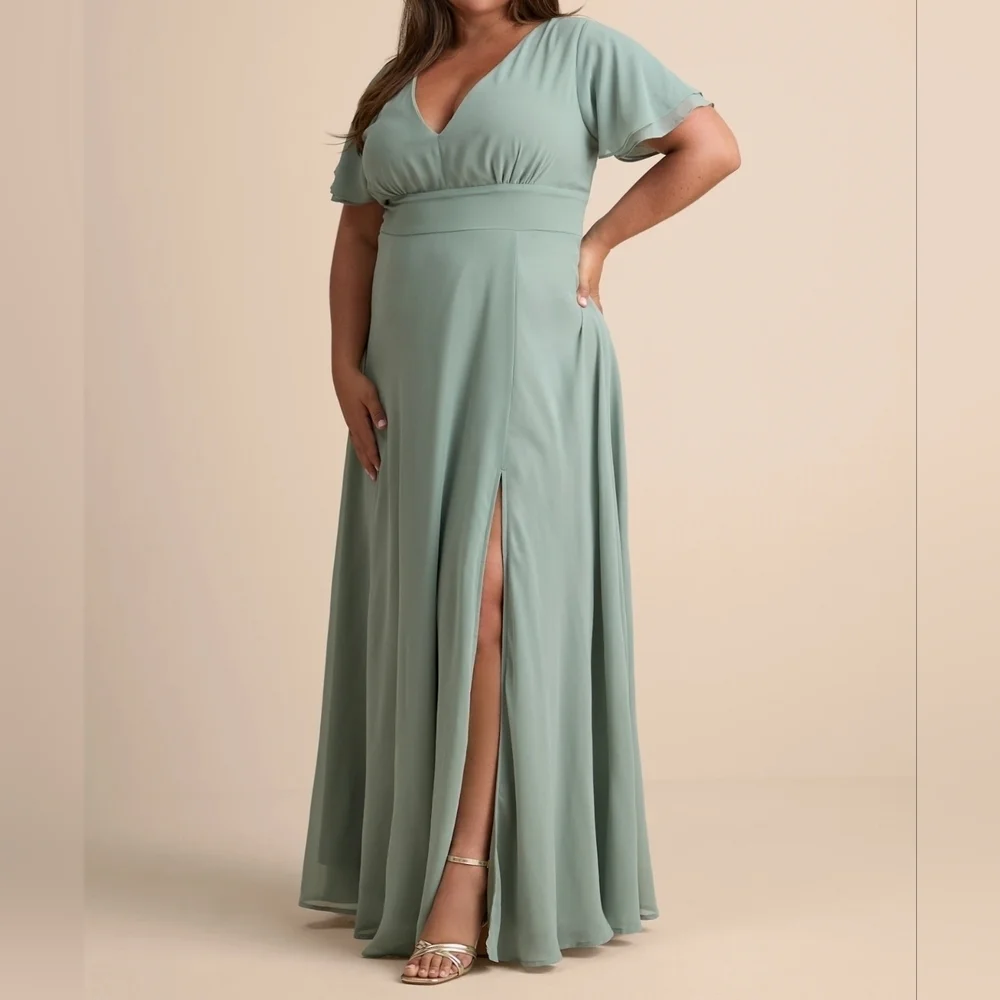 Lulus Promise Of Love Sage Brush Flutter Sleeve Maxi Dress, Size XL - Picture 3 of 13